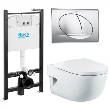 Комплект Roca Meridian Compact 893104110 система инсталляции+подвесной унитаз+сиденье с механизмом Soft-Closing+смывная клавиша, хром Комплект Roca Meridian Compact 893104110 система инсталляции+подвесной унитаз+сиденье с механизмом Soft-Closing+смывная клавиша, хром