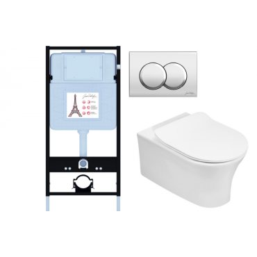 Подвесной унитаз c инсталляцией и клавишей смыва Jacob Delafon Aleo E21731RU-CP (EDAH132-0+E33127-0+E36495-NF+E36496-CP)