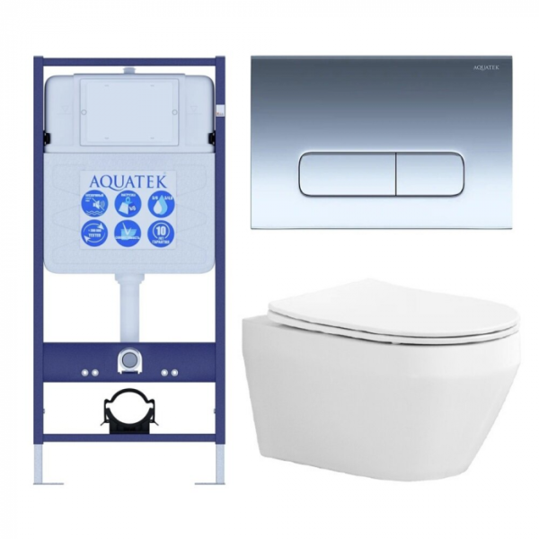 Комплект AQUATEK SET AQUATEK ЛЕЯ cm-016 4в1 (рама Standard INS-0000012+крепеж KKI-0000002+клавиша KDI-0000016+унитаз ЛЕЯ AQ1199-00 с сиденьем)