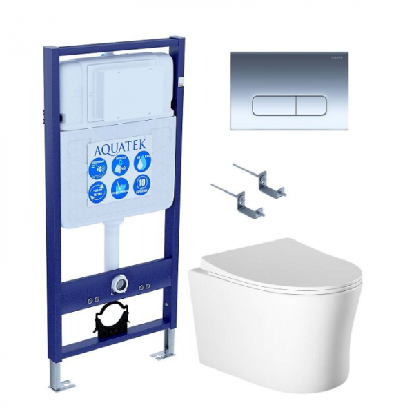 Комплект AQUATEK SET AQUATEK НИКА-016 4в1 (рама Standard INS-0000012+крепеж KKI-0000002+клавиша KDI-0000016+унитаз Ника AQ2009-00 с сиденьем)