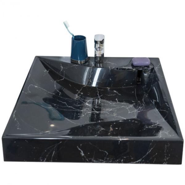 Раковина над стиральной машиной Stella Polar Турин SP-00000857 с кронштейнами, черный мрамор