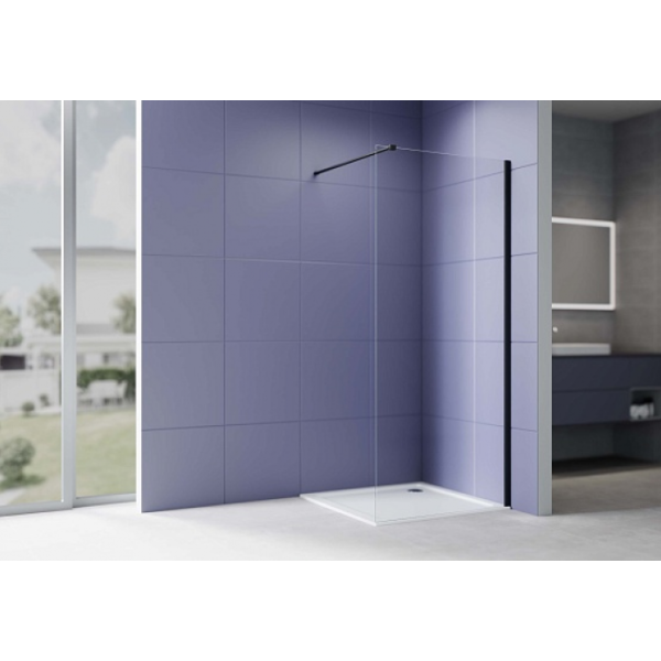 Душевая перегородка с держателем AQUATEK Walk In 120 см AQ.WI.120.1BL черный матовый/стекло прозрачное