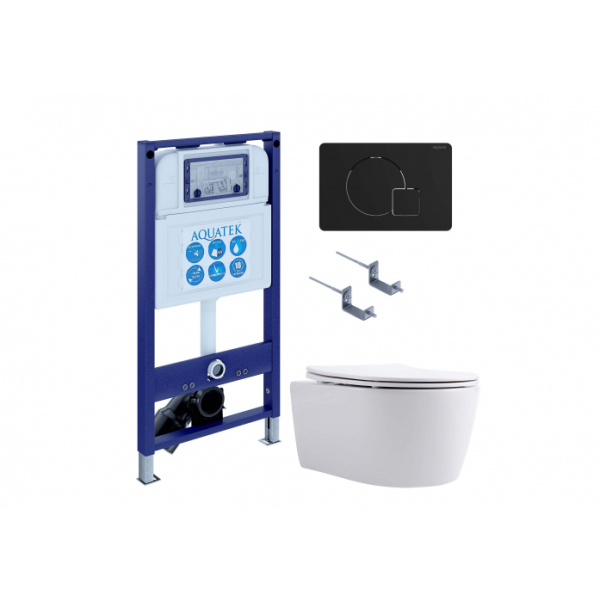 Комплект AQUATEK SET AQUATEK ЕВРОПА New-069 4в1 (рама INS-0000025+крепление KKI-0000002+кнопка KDI-0000069+унитаз AQ1106L-00 с сиденьем)