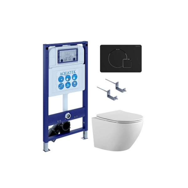 Комплект AQUATEK SET AQUATEK ЕВРОПА-069 4в1 (рама INS-0000025+крепление KKI-0000002+кнопка KDI-0000069+унитаз AQ1901-00 с сиденьем)