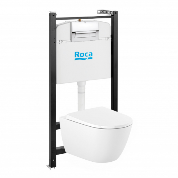 Комплект Roca Ona ZRU9310392 (подвесной унитаз + сиденье + инсталляция + кнопка смыва хром глянец)