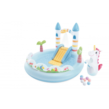 Игровой центр Intex Замок единорога с разбрызгивателем и горкой 196х178х127см 56148