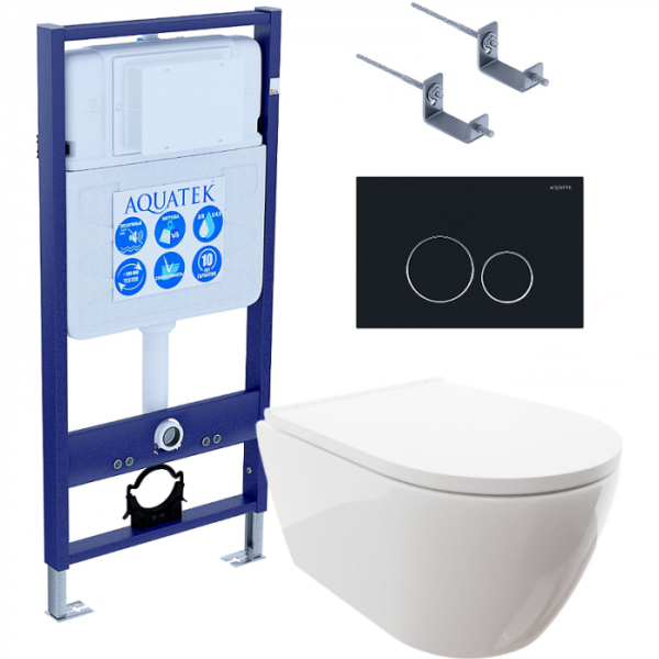 Комплект AQUATEK SET AQUATEK ПОЛАРИС-020 4в1 (рама Standard INS-0000012+унитаз Поларис AQ0700-00 с сиденьем+крепеж KKI-0000002+панель смыва KDI-0000020)