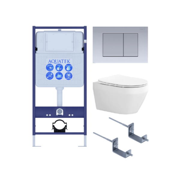 Комплект AQUATEK SET AQUATEK ЛЕЯ cm-011 4в1 (рама Standard INS-0000012+крепеж KKI-0000002+клавиша KDI-0000011+унитаз ЛЕЯ AQ1199-00 с сиденьем)