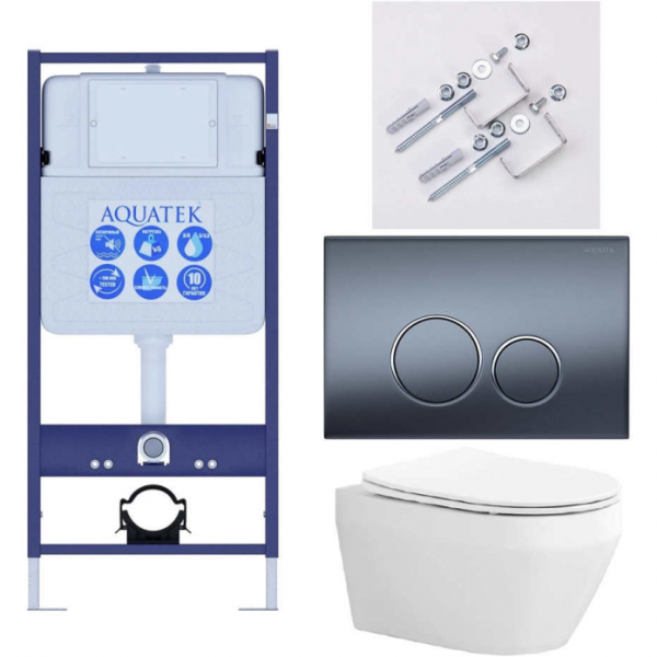Комплект AQUATEK SET AQUATEK ЛЕЯ Т-035 4в1 (рама Standard INS-0000012+клавиша KDI-0000035+крепеж KKI-0000002+унитаз Лея AQ1199T-00 с сиденьем)