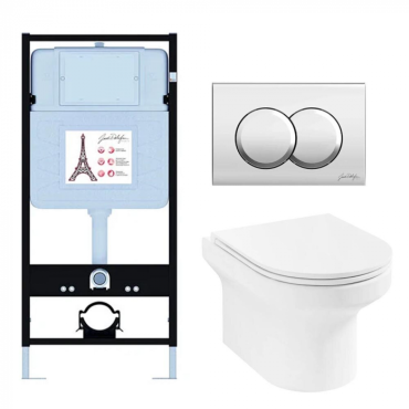 Подвесной унитаз c инсталляцией и клавишей смыва Jacob Delafon Elite E21743RU-CP (E36495-NF+E36496-CP+EDX114RU)