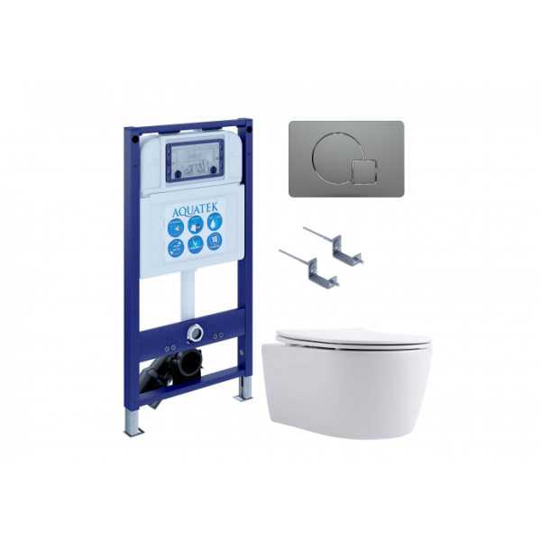 Комплект AQUATEK SET AQUATEK ЕВРОПА New-070 4в1 (рама INS-0000025+крепление KKI-0000002+кнопка KDI-0000070+унитаз AQ1106L-00 с сиденьем)