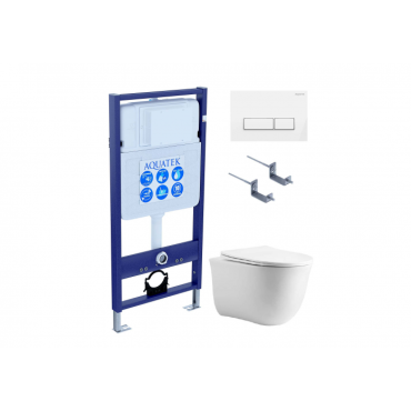 Комплект AQUATEK SET AQUATEK КЛАССИК cm-061 4в1 (рама Standard INS-0000012 с звукоизоляционной прокладкой+крепеж KKI-0000002+клавиша KDI-0000061+унитаз AQ1112-00 с сиденьем)