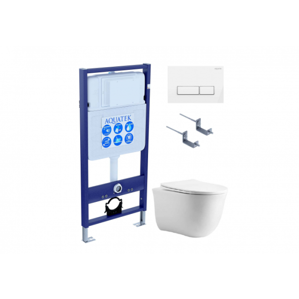 Комплект AQUATEK SET AQUATEK КЛАССИК cm-061 4в1 (рама Standard INS-0000012 с звукоизоляционной прокладкой+крепеж KKI-0000002+клавиша KDI-0000061+унитаз AQ1112-00 с сиденьем)