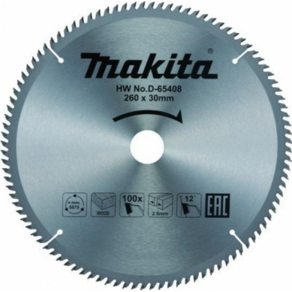 Пильный диск по дереву Makita Standard 260мм*30мм 100зуб D-65408