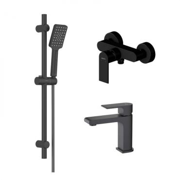 Комплект смесителей AQUATEK Лира AQ1431MB матовый черный (AQ1410MB+AQ1460MB+AQ2018MB)