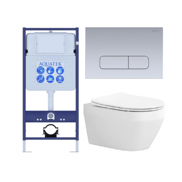 Комплект AQUATEK SET AQUATEK ЛЕЯ cm-014 4в1 (рама Standard INS-0000012+крепеж KKI-0000002+клавиша KDI-0000014+унитаз ЛЕЯ AQ1199-00 с сиденьем)