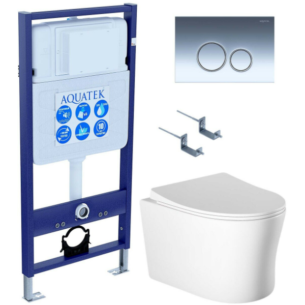 Комплект AQUATEK SET AQUATEK НИКА-018 4в1 (рама Standard INS-0000012+крепеж KKI-0000002+клавиша KDI-0000018+унитаз Ника AQ2009-00 с сиденьем)
