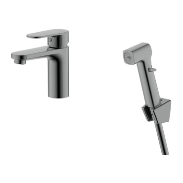 Смеситель для раковины с гигиеническим ручным душем AQUATEK Ника AQ1812BGM оружейная сталь