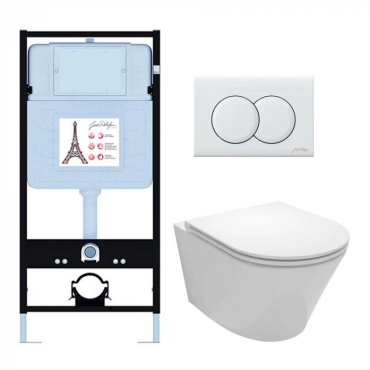 Подвесной унитаз c инсталляцией и клавишей смыва Jacob Delafon Rodin+ E21750RU-00 (E36495-NF+E36496-00+EDY102+E23280)