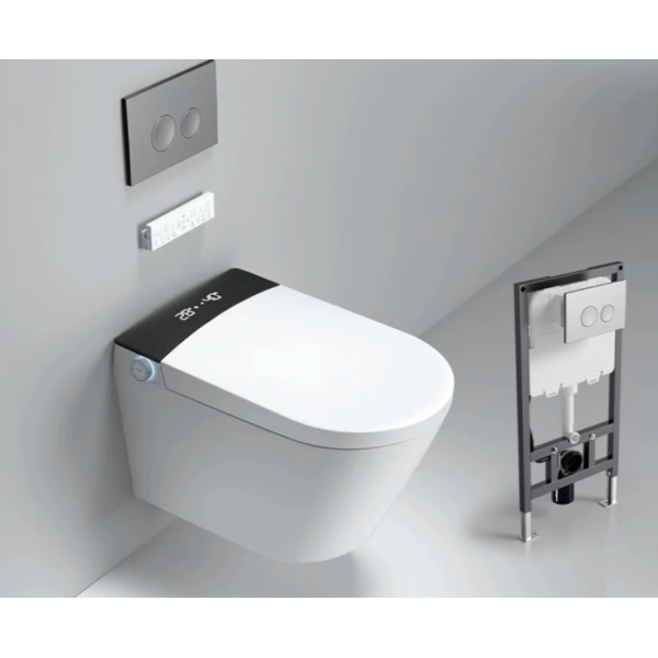 Электронный унитаз-биде подвесной с инсталляцией и черной матовой кнопкой Timo ТЕ-751B