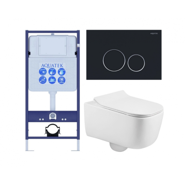 Комплект AQUATEK SET AQUATEK ЛУГАНО-020 4в1 (рама Standard INS-0000012+крепеж KKI-0000002+клавиша KDI-0000020+унитаз Лугано AQ2002-00 с сиденьем)
