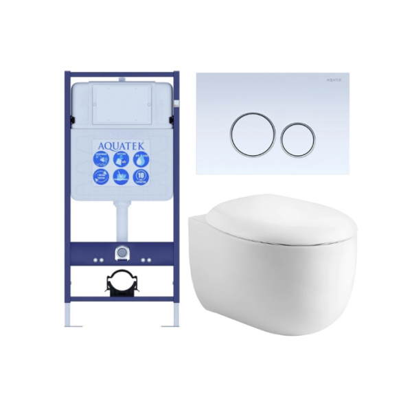 Комплект AQUATEK SET AQUATEK АЛЬТАИР cm-015 4в1 (рама Standard INS-0000012+крепеж KKI-0000002+кнопка KDI-0000015+унитаз Альтаир AQ1980-00 с сиденьем)