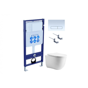 Комплект AQUATEK SET AQUATEK КЛАССИК cm-021 4в1 (рама Standard INS-0000012 с звукоизоляционной прокладкой+крепеж KKI-0000002+клавиша KDI-0000021+унитаз AQ1112-00 с сиденьем)