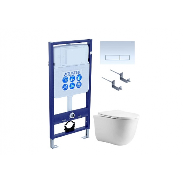 Комплект AQUATEK SET AQUATEK КЛАССИК cm-021 4в1 (рама Standard INS-0000012 с звукоизоляционной прокладкой+крепеж KKI-0000002+клавиша KDI-0000021+унитаз AQ1112-00 с сиденьем)