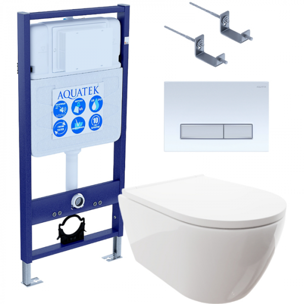 Комплект AQUATEK SET AQUATEK ПОЛАРИС-022 4в1 (рама Standard INS-0000012+унитаз Поларис AQ0700-00 с сиденьем+крепеж KKI-0000002+панель смыва KDI-0000022)
