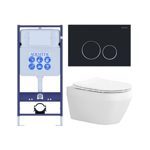 Комплект AQUATEK SET AQUATEK ЛЕЯ cm-020 4в1 (рама Standard INS-0000012+крепеж KKI-0000002+клавиша KDI-0000020+унитаз ЛЕЯ AQ1199-00 с сиденьем)