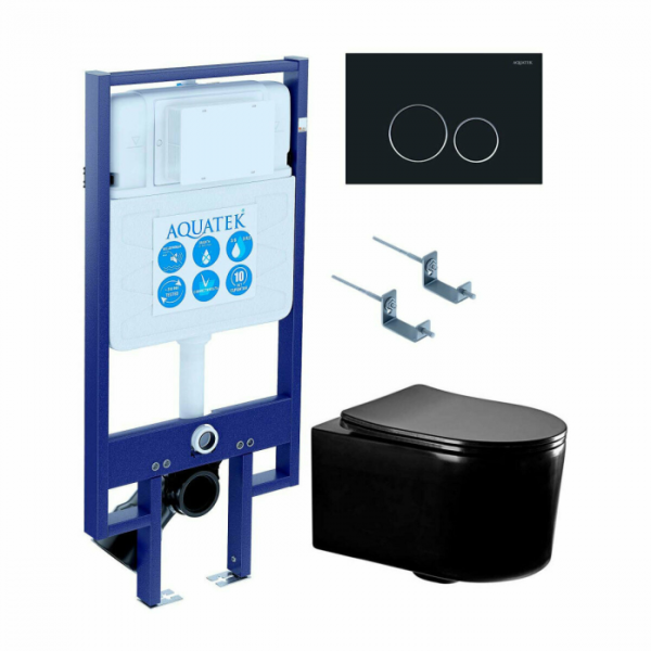 Комплект AQUATEK SET AQUATEK МИЯ-MB-020 4в1 (рама Standard INS-0000020+крепеж KKI-0000002+клавиша KDI-0000020+унитаз AQ2004-MB с сиденьем)