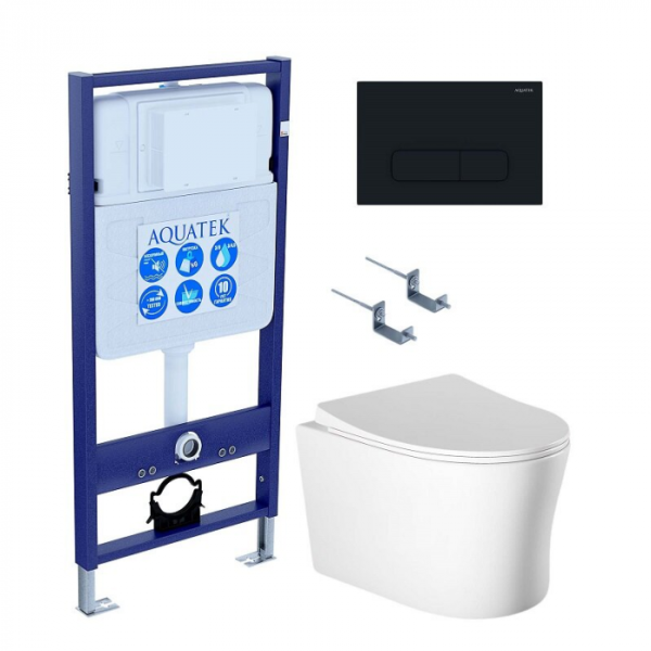 Комплект AQUATEK SET AQUATEK НИКА-017 4в1 (рама Standard INS-0000012+крепеж KKI-0000002+клавиша KDI-0000017+унитаз Ника AQ2009-00 с сиденьем)