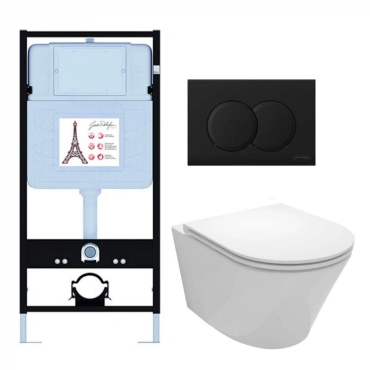 Подвесной унитаз c инсталляцией и клавишей смыва Jacob Delafon Rodin+ E21750RU-BL (E36495-NF+E36496-BL+EDY102+E23280)