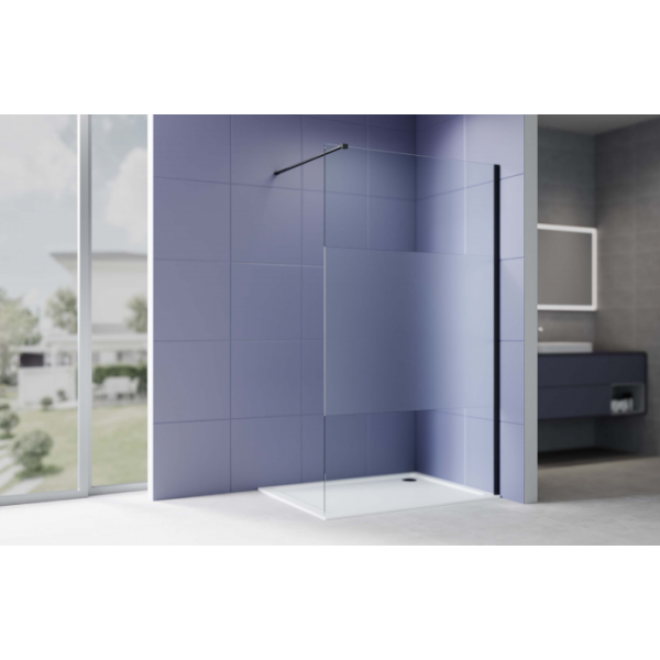 Душевая перегородка с держателем AQUATEK Walk in 1000x2000 AQ.WI.100.3BL черный/стекло прозрачное с матовой полосой