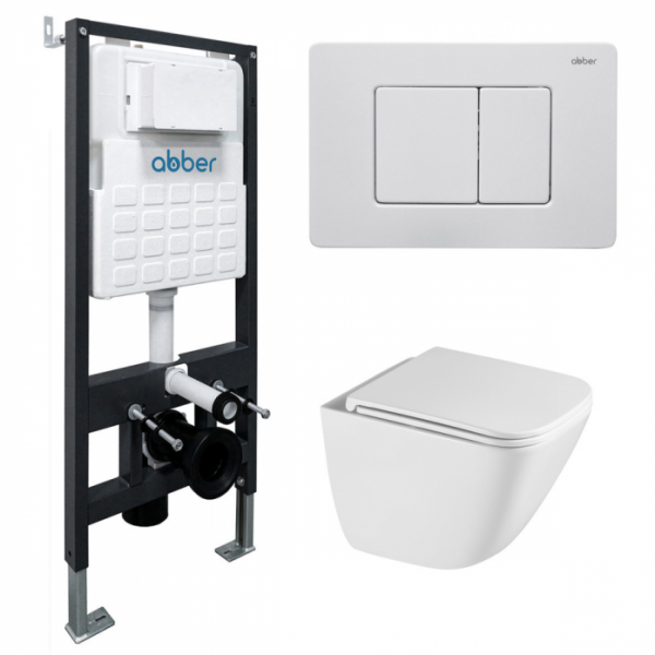 Комплект подвесной унитаз Abber Rechteck AC1220TC белый с инсталляцией AC0105 и кнопкой AC0120MW белая матовая AC1220TC-AC0105-AC0120MW