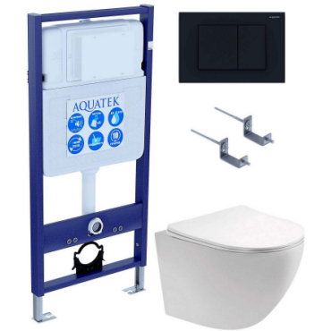 Комплект AQUATEK SET AQUATEK ЕВРОПА-012 4в1 (рама Standard INS-0000012+клавиша KDI-0000012+крепеж KKI-0000002+унитаз AQ1901-00 с сиденьем)