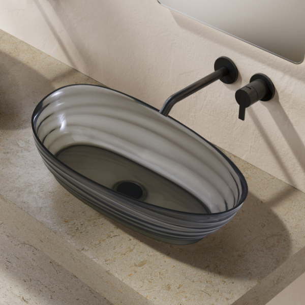 Раковина накладная прозрачная Abber Kristall AT2813Onyx черная