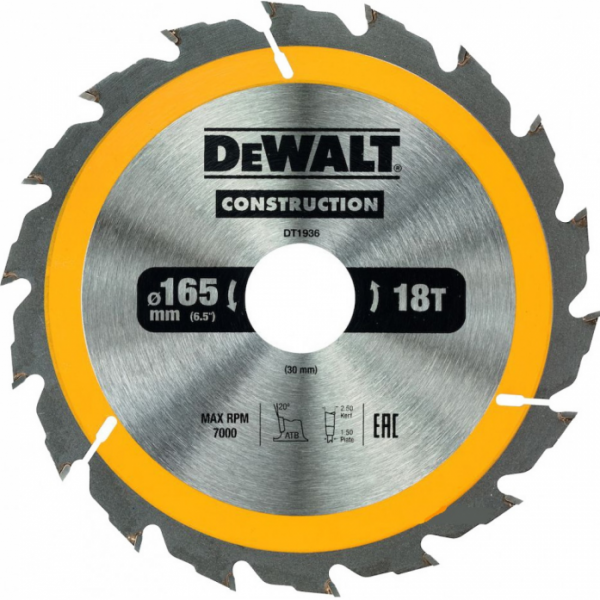 Пильный диск DeWalt 165/30 18 ATB +20° DT1936-QZ