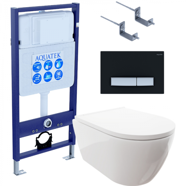 Комплект AQUATEK SET AQUATEK ПОЛАРИС-026 4в1 (рама Standard INS-0000012+унитаз Поларис AQ0700-00 с сиденьем+крепеж KKI-0000002+панель смыва KDI-0000026)