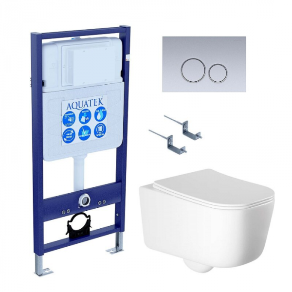 Комплект AQUATEK SET AQUATEK ЛУГАНО-019 4в1 (рама Standard INS-0000012+крепеж KKI-0000002+клавиша KDI-0000019+унитаз Лугано AQ2002-00 с сиденьем)