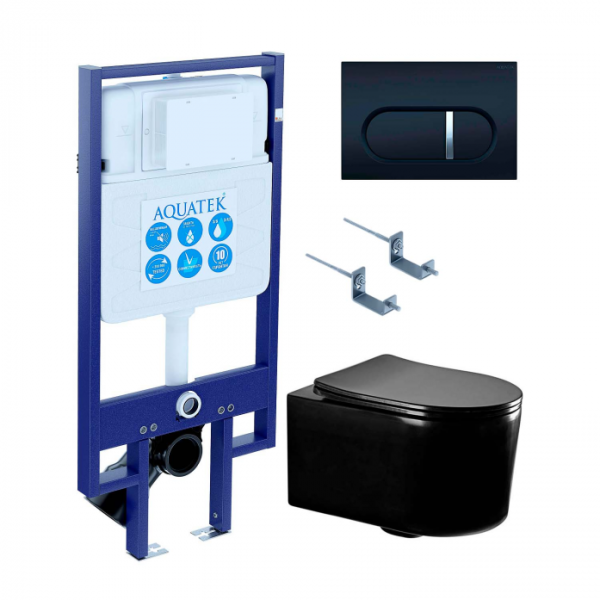 Комплект AQUATEK SET AQUATEK МИЯ-MB-045 4в1 (рама Standard INS-0000020+крепеж KKI-0000002+клавиша KDI-0000045+унитаз AQ2004-MB с сиденьем)