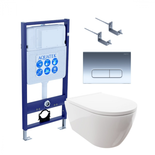 Комплект AQUATEK SET AQUATEK ПОЛАРИС-016 4в1 (рама Standard INS-0000012+унитаз Поларис AQ0700-00 с сиденьем+крепеж KKI-0000002+панель KDI-0000016)