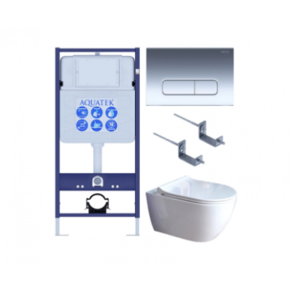 Комплект AQUATEK SET AQUATEK ПОЛАРИС-01-016 4в1 (рама Standard INS-0000012+унитаз Поларис AQ0700-01 с сиденьем+крепеж KKI-0000002+панель смыва KDI-0000016)