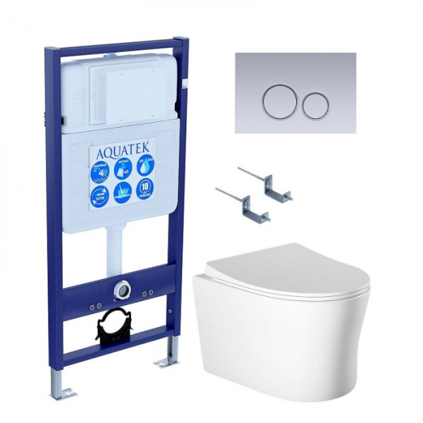 Комплект AQUATEK SET AQUATEK НИКА-019 4в1 (рама Standard INS-0000012+крепеж KKI-0000002+клавиша KDI-0000019+унитаз Ника AQ2009-00 с сиденьем)