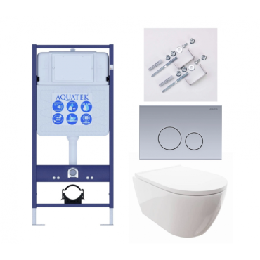 Комплект AQUATEK SET AQUATEK ПОЛАРИС-036 4в1 (рама Standard INS-0000012+унитаз Поларис AQ0700-00 с сиденьем+крепеж KKI-0000002+панель смыва KDI-0000036)