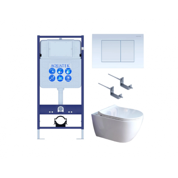 Комплект AQUATEK SET AQUATEK ПОЛАРИС-01-009 4в1 (рама Standard INS-0000012+унитаз Поларис AQ0700-01 с сиденьем+крепеж KKI-0000002+панель смыва KDI-0000009)