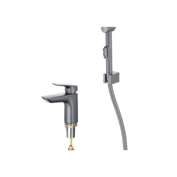 Смеситель для раковины с гигиеническим душем AQUATEK Вега AQ1012BGM оружейная сталь