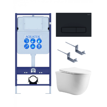 Комплект AQUATEK SET AQUATEK КЛАССИК cm-025 4в1 (рама Standard INS-0000012 с звукоизоляционной прокладкой+крепеж KKI-0000002+клавиша KDI-0000025+унитаз AQ1112-00 с сиденьем)