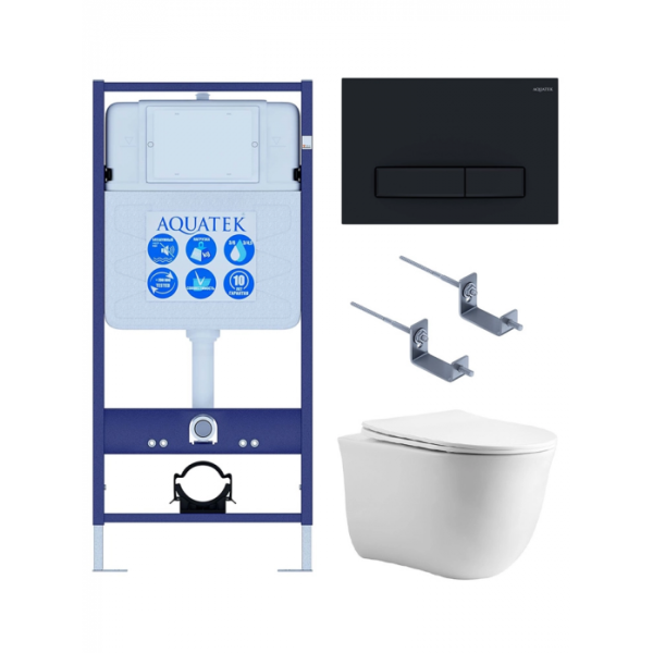 Комплект AQUATEK SET AQUATEK КЛАССИК cm-025 4в1 (рама Standard INS-0000012 с звукоизоляционной прокладкой+крепеж KKI-0000002+клавиша KDI-0000025+унитаз AQ1112-00 с сиденьем)
