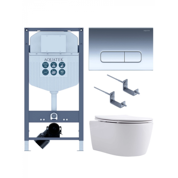Комплект AQUATEK SET AQUATEK ЕВРОПА New-016/023 (рама INS-0000023+крепление KKI-0000002+кнопка смыва KDI-0000016+унитаз AQ1106L-00 с сиденьем)